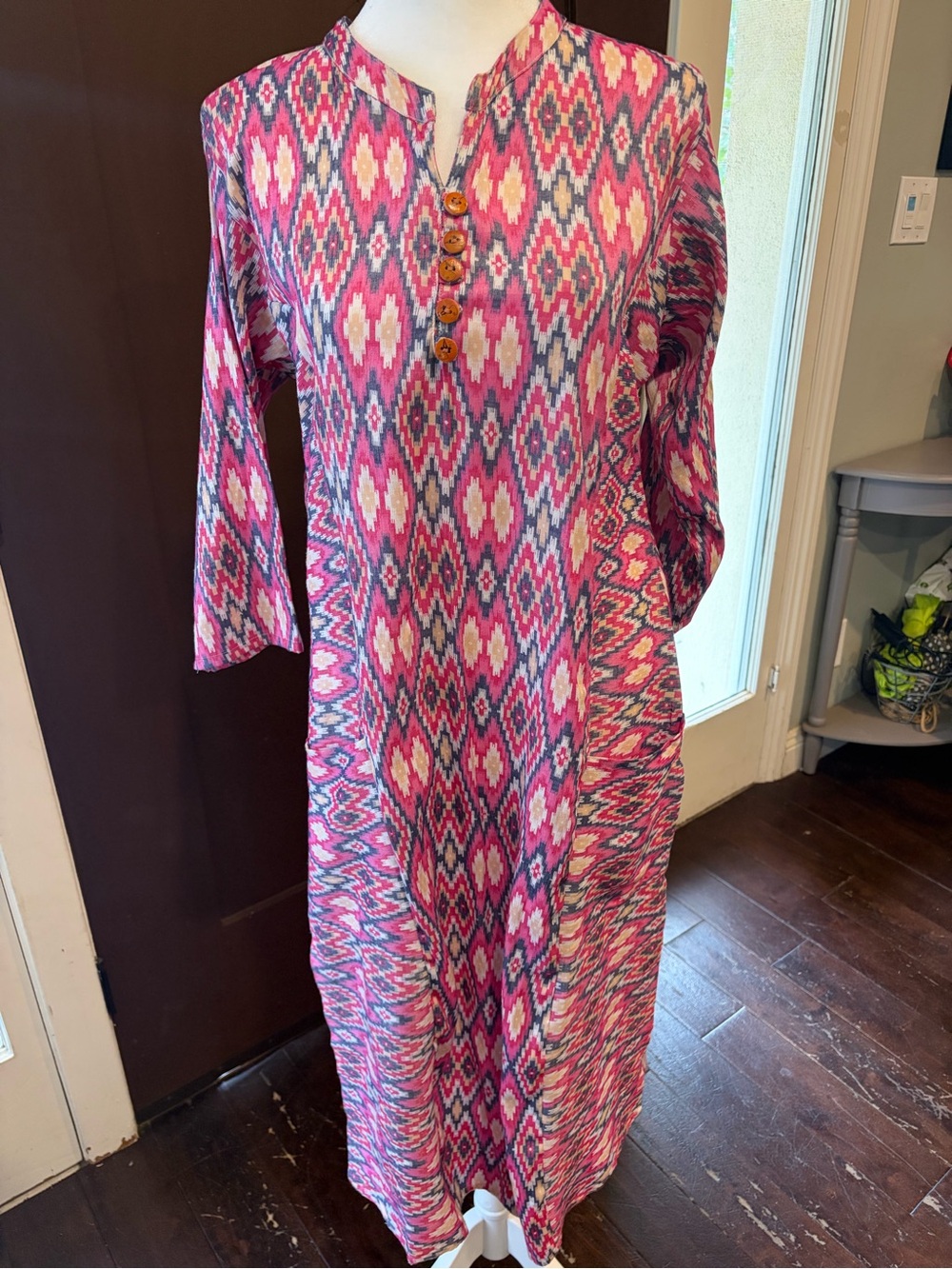 Pink Ikat Print Women's Tunic Dress